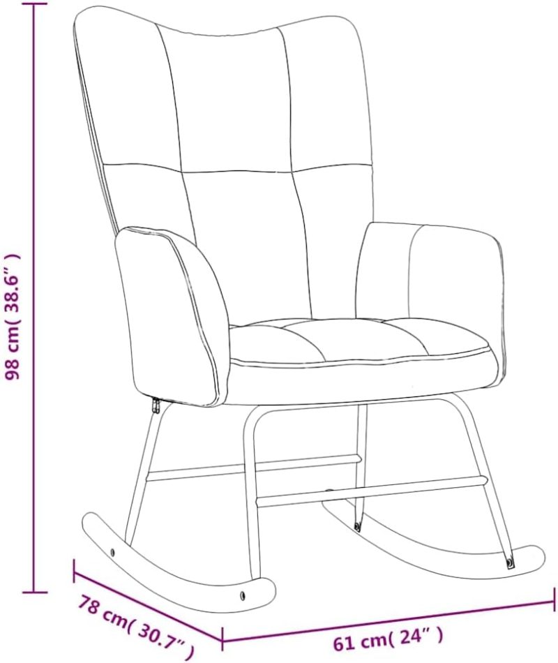 vidaXL Cream White Velvet Rocking Chair - Modern Chic Design with Comfortable Velvet Upholstery, Padded Foam Seat and Durable Steel Frame - Image 3
