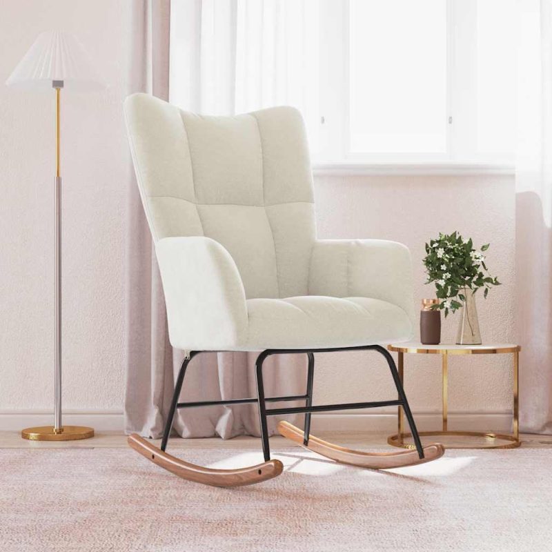 vidaXL Cream White Velvet Rocking Chair - Modern Chic Design with Comfortable Velvet Upholstery, Padded Foam Seat and Durable Steel Frame